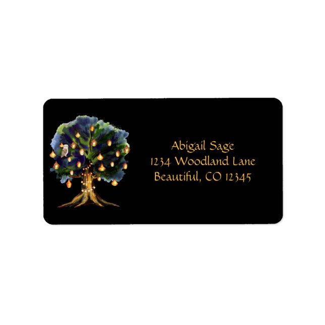 Beautiful Tree with Lanterns Woodland Owl, Fox Label (Front)