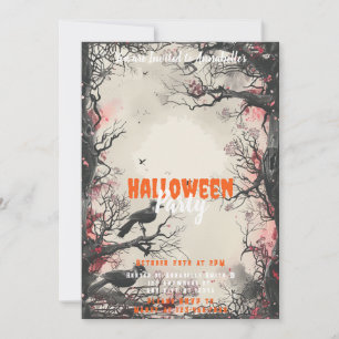 Beautiful Trees Black Birds Halloween Party Invitation