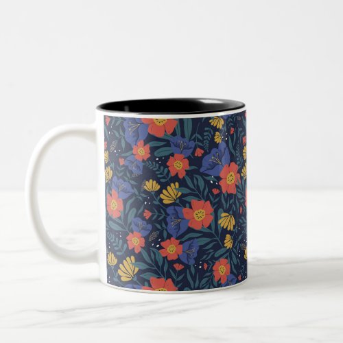 Beautiful trending multi color floral pattern  Two_Tone coffee mug