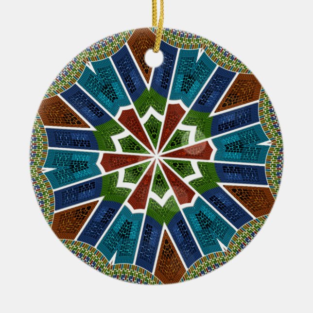 Beautiful Trendy Asian Textile Design Art Print Ceramic Ornament (Front)