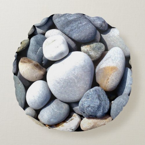 Beautiful Trendy Colored Natural Pebble Photo Round Pillow