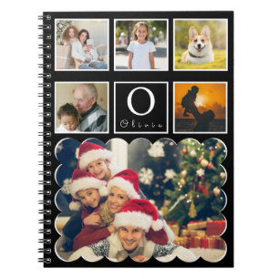 Beautiful Trendy Custom Monogram 6 Photo Collage Notebook