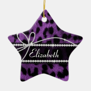 Beautiful trendy faux purple leopard animal print ceramic ornament