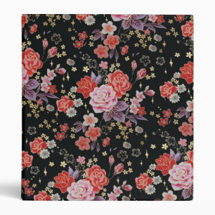 Beautiful trendy girly Japanese floral pattern 3 Ring Binder