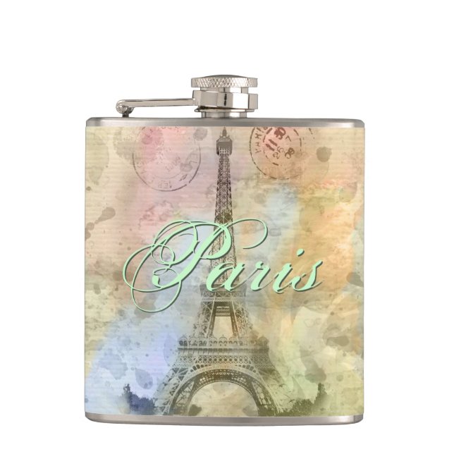Beautiful trendy girly vintage Eiffel Tower France Flask (Front)