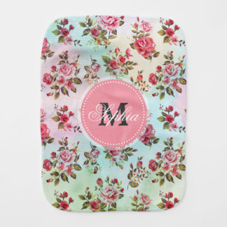 Beautiful trendy girly vintage monogram  roses baby burp cloth