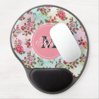 Beautiful trendy girly vintage monogram roses gel mouse pad
