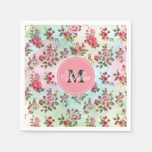 Beautiful trendy girly vintage monogram roses napkins
