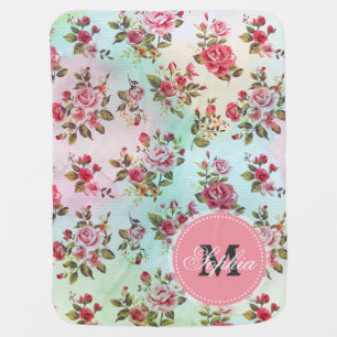 Beautiful trendy girly vintage monogram  roses stroller blanket