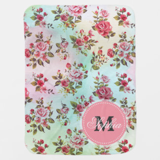 Beautiful trendy girly vintage monogram roses stroller blanket