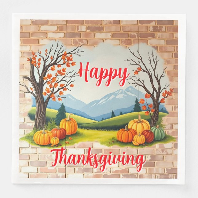 Beautiful Trendy Happy Thanksgiving Fall Paper Dinner Napkins (Front)