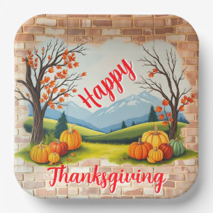 Beautiful Trendy Happy Thanksgiving Fall Paper Plates