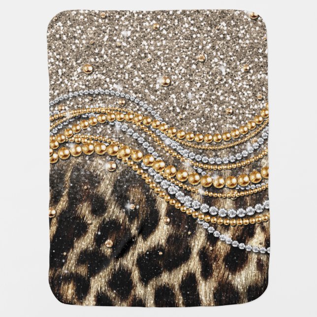 Beautiful trendy leopard faux animal print baby blanket (Front)