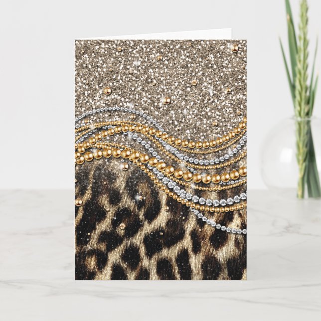 Beautiful Trendy Leopard Faux Animal Print Card (Front)