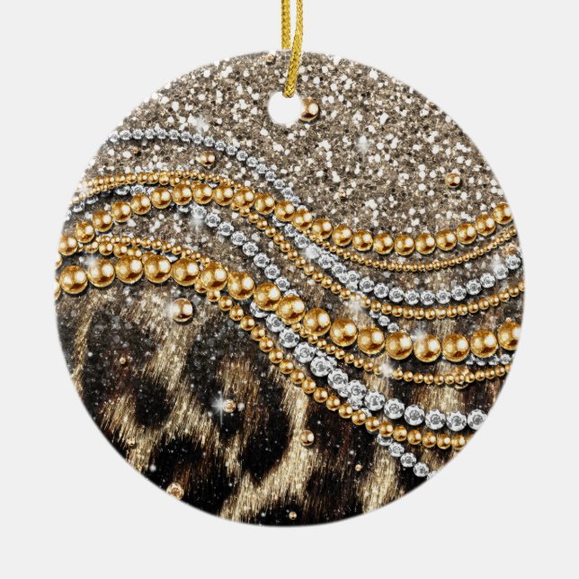 Beautiful Trendy Leopard Faux Animal Print Ceramic Ornament (Front)