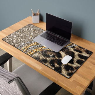 Beautiful Trendy Leopard Faux Animal Print Desk Mat