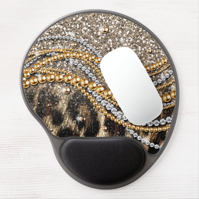 Beautiful Trendy Leopard Faux Animal Print Gel Mouse Pad (Left Side)