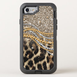 Beautiful trendy leopard faux animal print OtterBox defender iPhone SE/8/7 case
