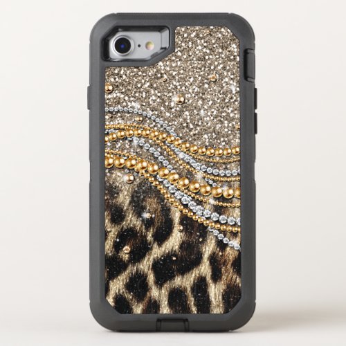 Beautiful trendy leopard faux animal print OtterBox defender iPhone SE87 case