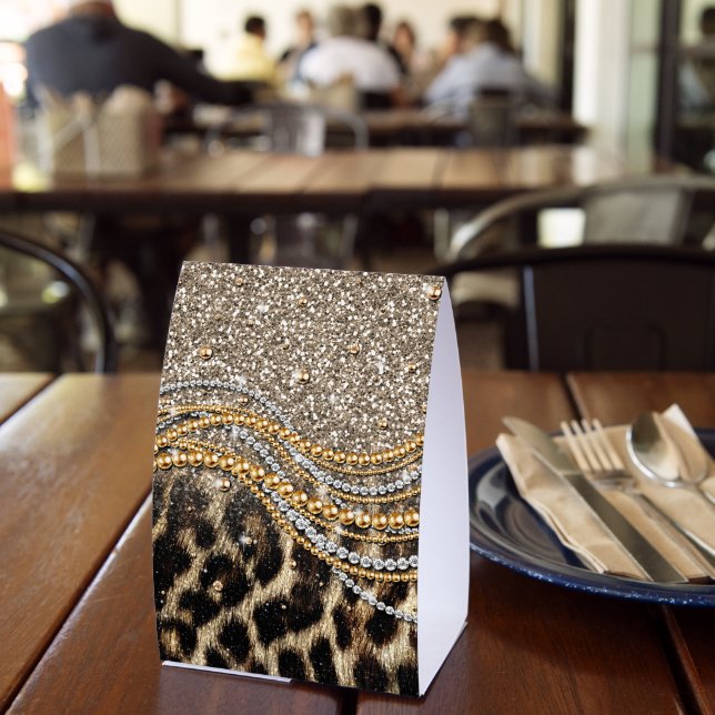 Beautiful Trendy Leopard Faux Animal Print Paper Table Tent (Insitu(Restaurant))