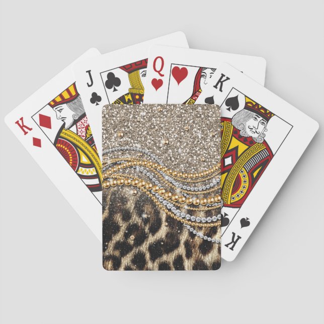 Beautiful Trendy Leopard Faux Animal Print Poker Cards (Back)