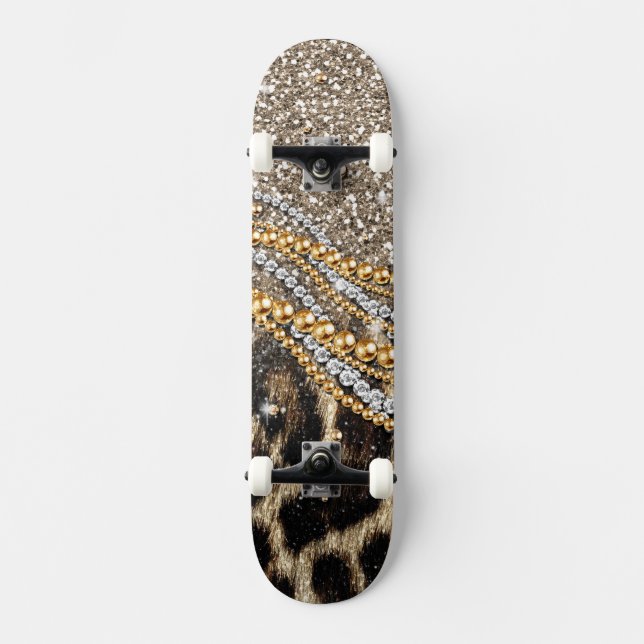 Beautiful Trendy Leopard Faux Animal Print Skateboard Deck (Front)