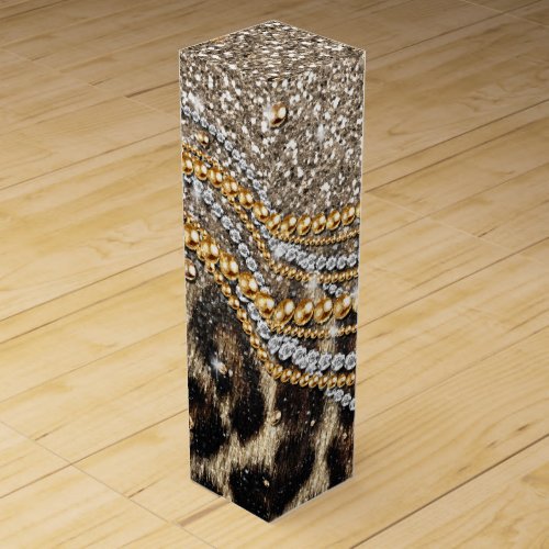 Beautiful trendy leopard faux animal print wine gift box