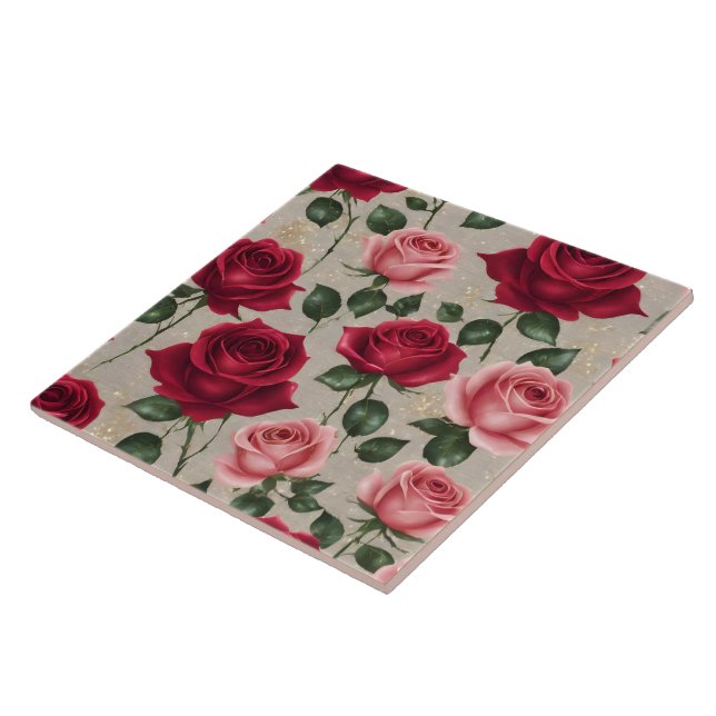 Beautiful Trendy Linen Roses Collection Ceramic Tile (Side)