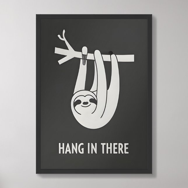 Beautiful trendy Modern Sloth hanging in there Framed Art (Framed Front)