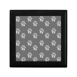 Beautiful trendy paw pattern on dark gray gift box