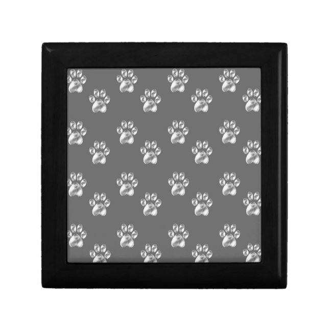 Beautiful trendy paw pattern on dark gray gift box (Front)