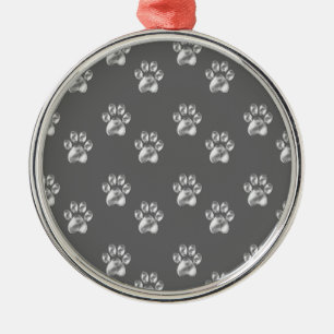 Beautiful trendy paw pattern on dark gray metal ornament