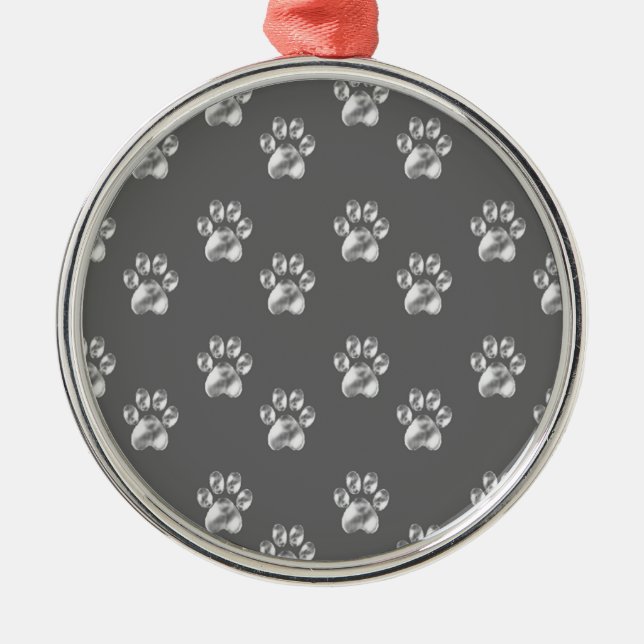 Beautiful trendy paw pattern on dark gray metal ornament (Front)