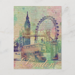 Beautiful trendy Vintage London Landmarks Postcard