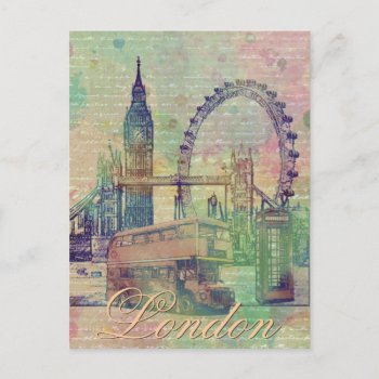 Beautiful Trendy Vintage London Landmarks Postcard by InovArtS at Zazzle
