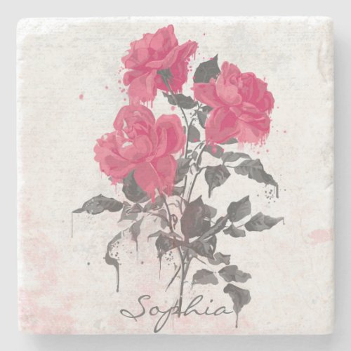 Beautiful trendy vintage watercolors roses stone coaster