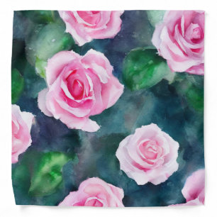 Beautiful Trendy Watercolor Pink Roses Collection Bandana