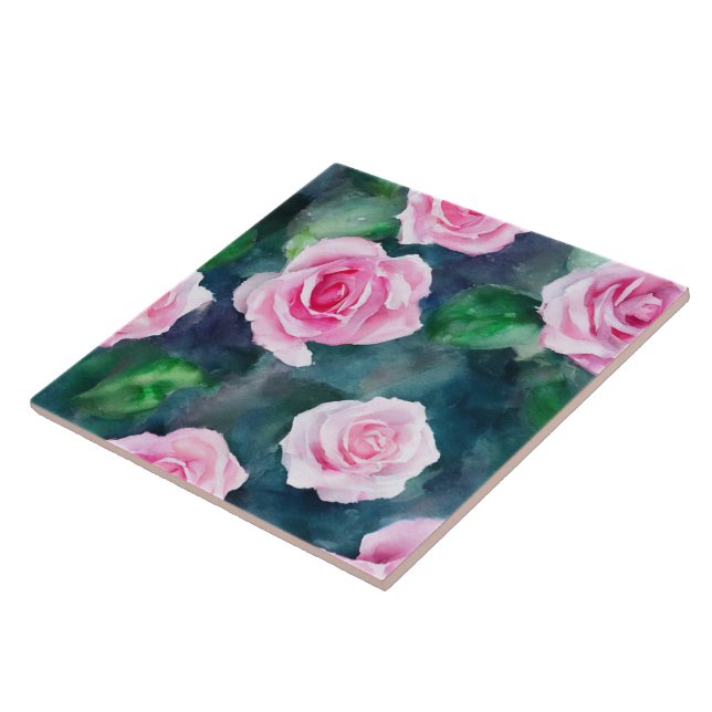 Beautiful Trendy Watercolor Pink Roses Collection Ceramic Tile (Side)