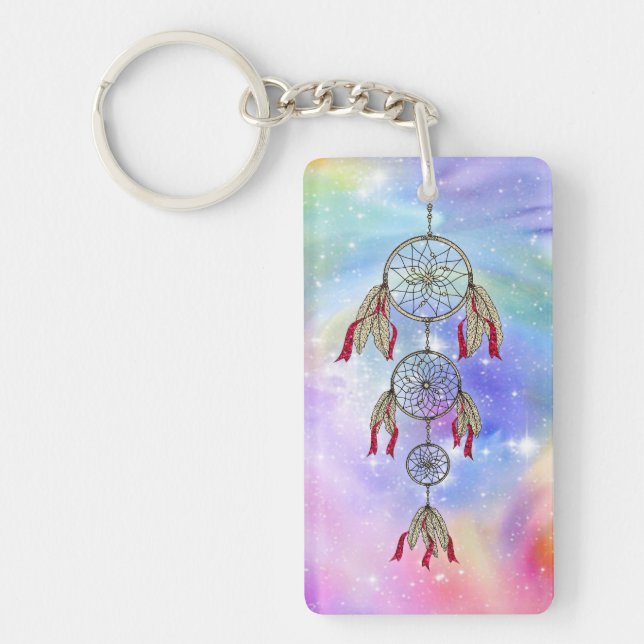 Beautiful trendy whimsical  dream-catcher feathers keychain (Front)