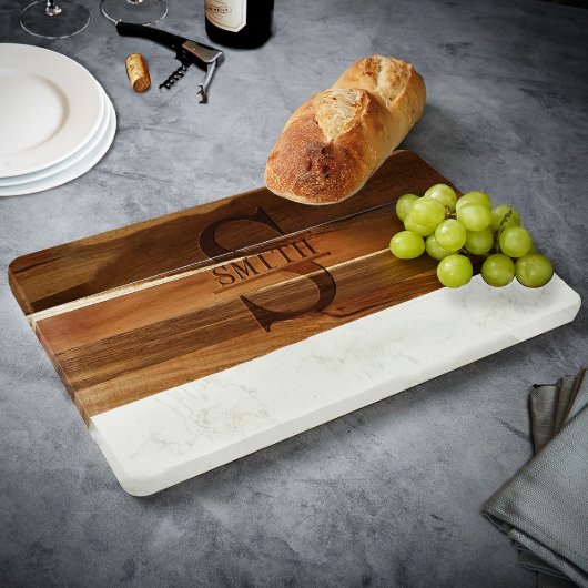 Beautiful Trieste Marble and Wood Cutting Board (Front)