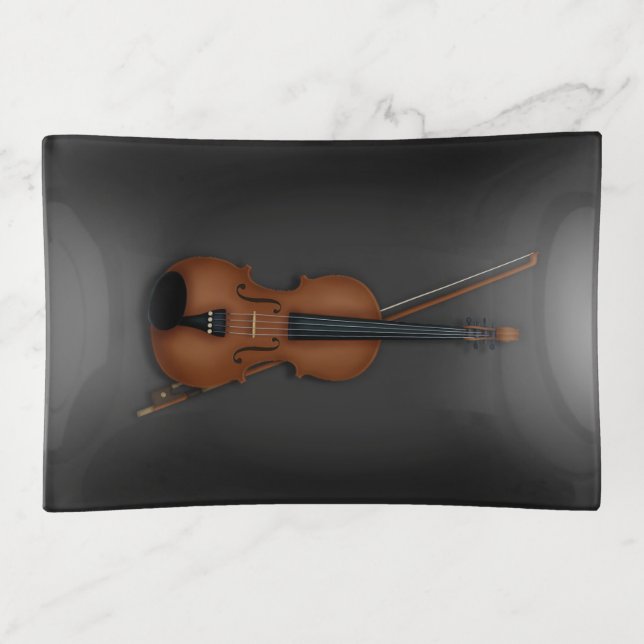 Beautiful Trompe L'oeil Violin & Bow Music Trinket Tray (Front)