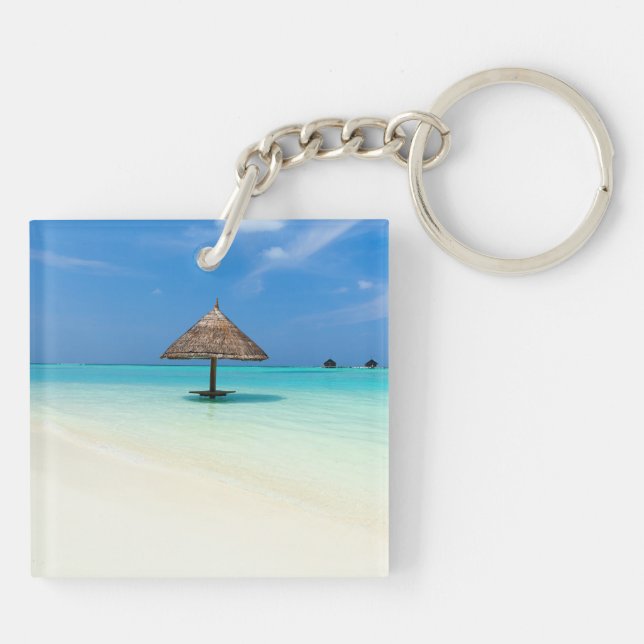 Beautiful tropical beach at Maldives Keychain (Back)