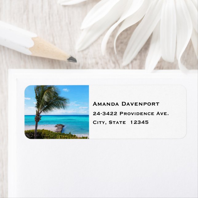 Beautiful Tropical Beach Breezy Palm Tree Address Label (Insitu)
