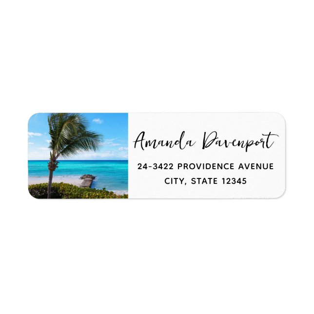 Beautiful Tropical Beach Breezy Palm Tree Address Label (Front)