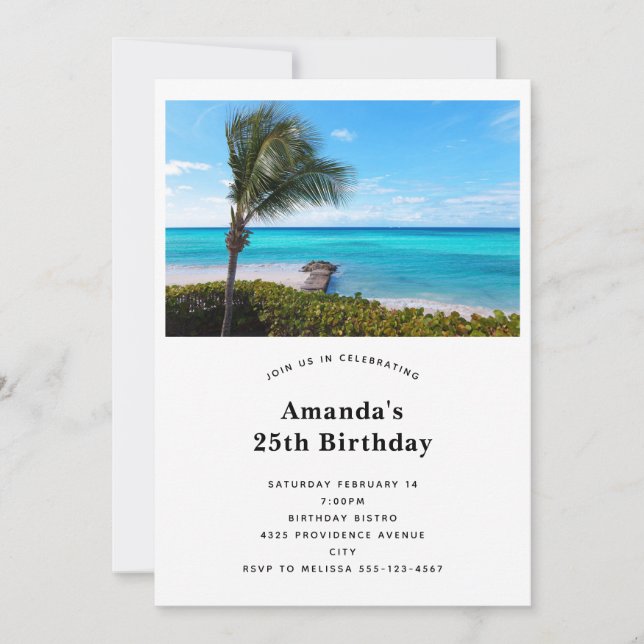 Beautiful Tropical Beach Breezy Palm Tree Birthday Invitation (Front)