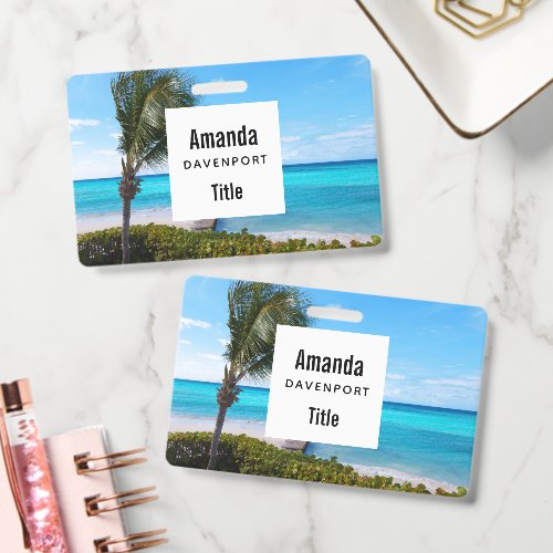 Beautiful Tropical Beach Breezy Palm Tree Business Badge