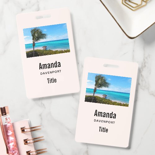Beautiful Tropical Beach Breezy Palm Tree Business Badge