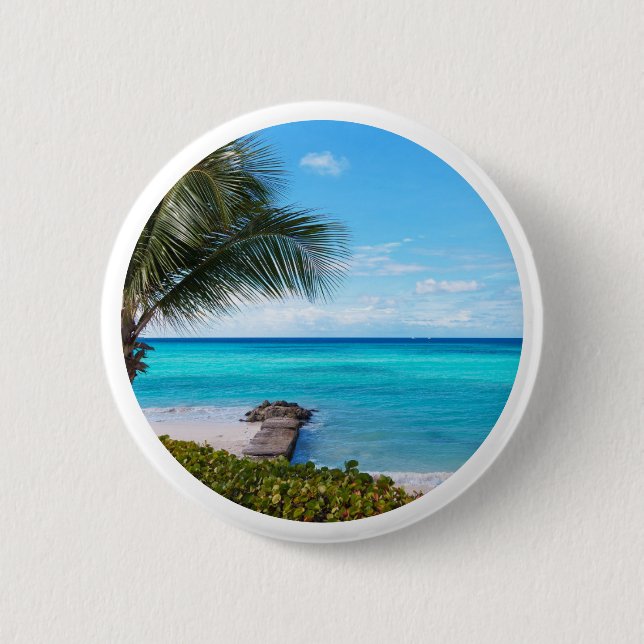 Beautiful Tropical Beach Breezy Palm Tree Button (Front)