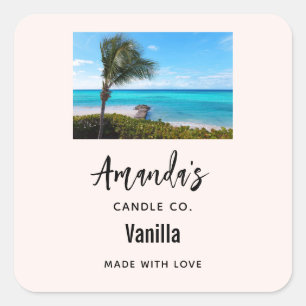 Beautiful Tropical Beach Breezy Palm Tree Candle Square Sticker