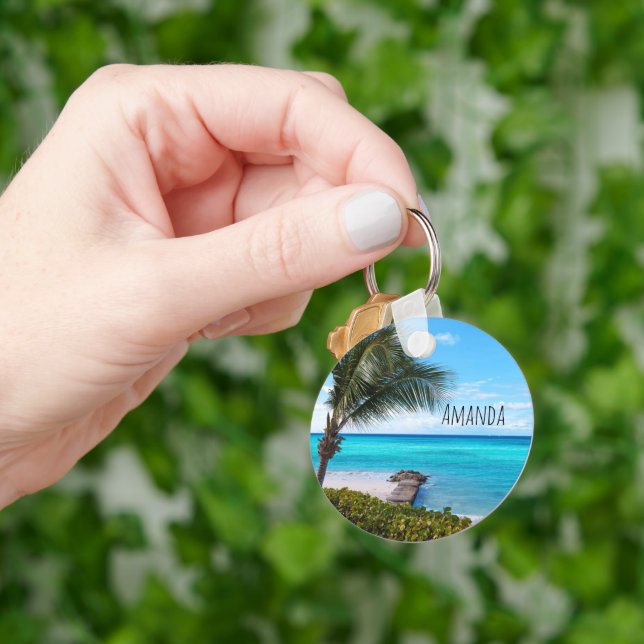 Beautiful Tropical Beach Breezy Palm Tree Keychain (Hand)
